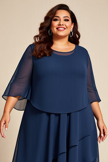 Plus Size Navy Chiffon A Line Mother of the Bride Dress