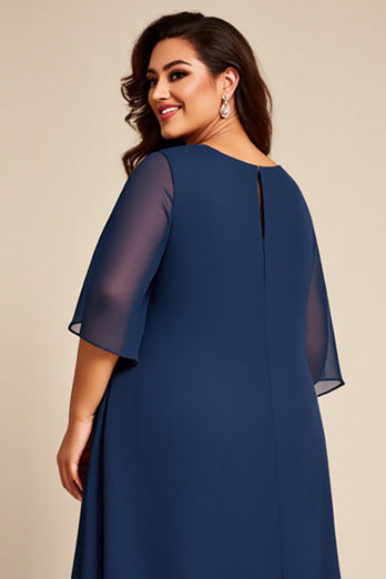 Plus Size Navy Chiffon A Line Mother of the Bride Dress