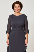Load image into Gallery viewer, Steel Grey Chiffon Tiered Mother of the Bride Dress with Sleeves