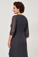 Load image into Gallery viewer, Steel Grey Chiffon Tiered Mother of the Bride Dress with Sleeves
