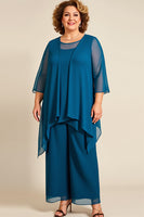 Load image into Gallery viewer, Ink Blue Plus Size Chiffon Tiered Mother of the Bride Pantsuit