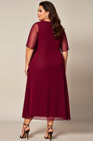 Load image into Gallery viewer, Plus Size Burgundy Chiffon Mother of the Bride Dress with Sleeves