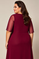 Load image into Gallery viewer, Plus Size Burgundy Chiffon Mother of the Bride Dress with Sleeves