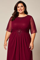 Load image into Gallery viewer, Plus Size Burgundy Chiffon Mother of the Bride Dress with Sleeves