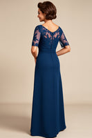 Load image into Gallery viewer, Navy Chiffon A Line Mother of the Bride Dress with Slit