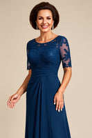 Load image into Gallery viewer, Navy Chiffon A Line Mother of the Bride Dress with Slit