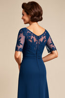 Load image into Gallery viewer, Navy Chiffon A Line Mother of the Bride Dress with Slit