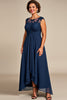 Load image into Gallery viewer, Navy Chiffon Appliqued Illusion Neck Long Mother of the Bride Dress