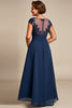 Load image into Gallery viewer, Navy Chiffon Appliqued Illusion Neck Long Mother of the Bride Dress
