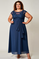 Load image into Gallery viewer, Navy Plus Size Chiffon Illusion Mother of the Bride Dress with Appliques