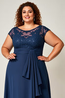 Load image into Gallery viewer, Navy Plus Size Chiffon Illusion Mother of the Bride Dress with Appliques