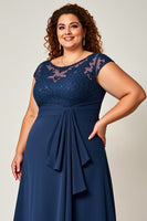 Load image into Gallery viewer, Navy Plus Size Chiffon Illusion Mother of the Bride Dress with Appliques