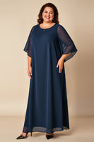 Load image into Gallery viewer, Navy Chiffon Plus Size Long Mother of the Bride Dress