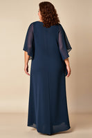 Load image into Gallery viewer, Navy Chiffon Plus Size Long Mother of the Bride Dress