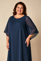 Load image into Gallery viewer, Navy Chiffon Plus Size Long Mother of the Bride Dress
