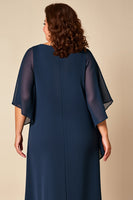 Load image into Gallery viewer, Navy Chiffon Plus Size Long Mother of the Bride Dress