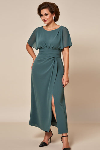 Grey Blue Sheath Chiffon Mother of the Bride Dress with Slit