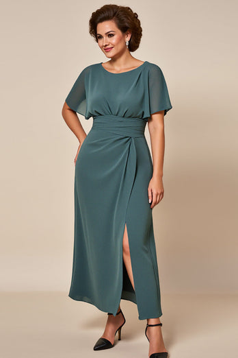 Grey Blue Sheath Chiffon Mother of the Bride Dress with Slit