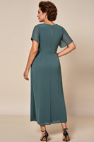 Load image into Gallery viewer, Grey Blue Sheath Chiffon Mother of the Bride Dress with Slit