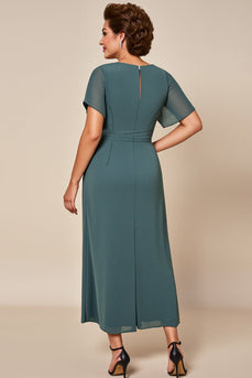 Grey Blue Sheath Chiffon Mother of the Bride Dress with Slit