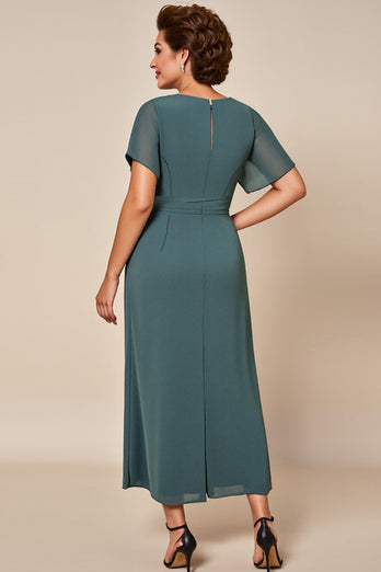 Grey Blue Sheath Chiffon Mother of the Bride Dress with Slit