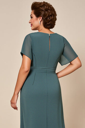 Grey Blue Sheath Chiffon Mother of the Bride Dress with Slit
