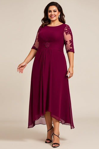 Burgundy Chiffon Plus Size Mother of the Bride Dress with Appliques