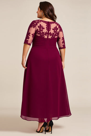 Burgundy Chiffon Plus Size Mother of the Bride Dress with Appliques