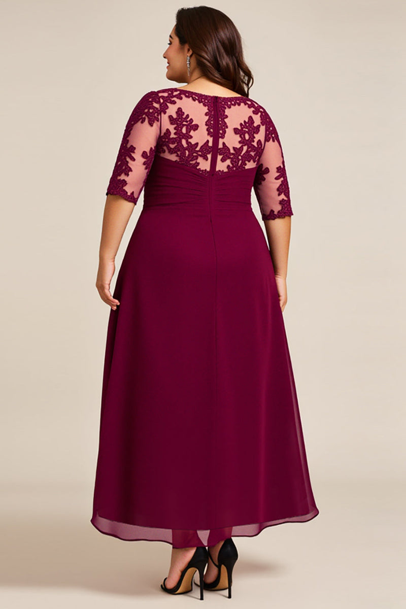 Load image into Gallery viewer, Burgundy Chiffon Plus Size Mother of the Bride Dress with Appliques