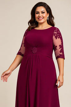 Burgundy Chiffon Plus Size Mother of the Bride Dress with Appliques