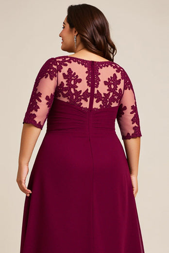 Burgundy Chiffon Plus Size Mother of the Bride Dress with Appliques
