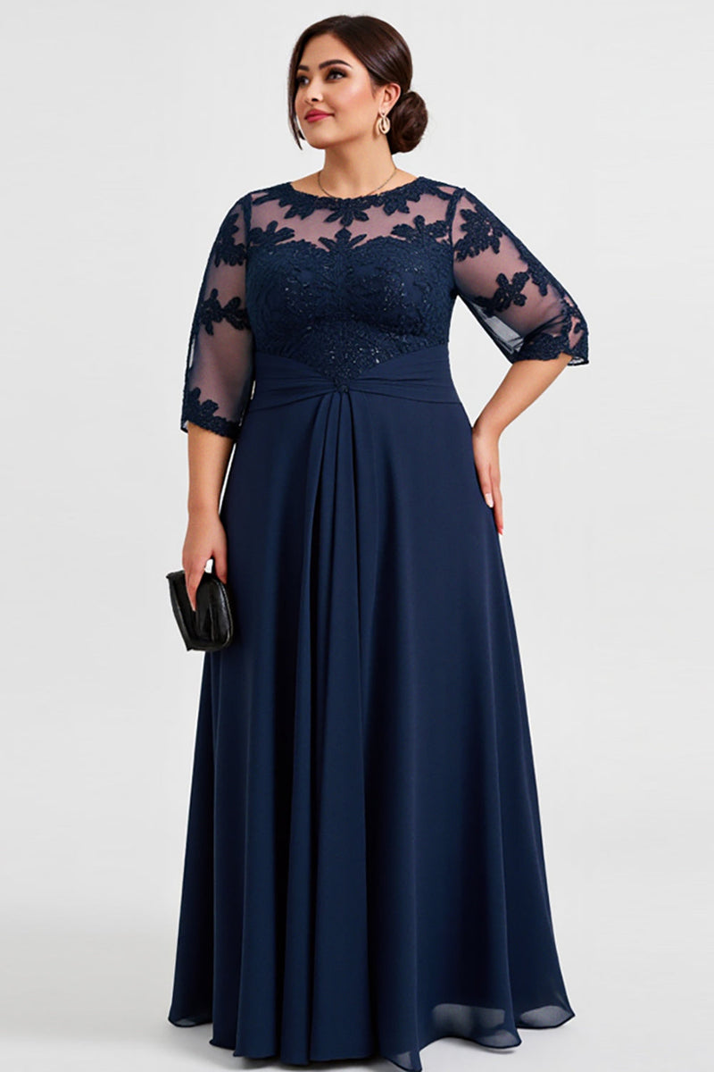 Load image into Gallery viewer, Plus Size Navy Chiffon A Line Mother of the Bride Dress
