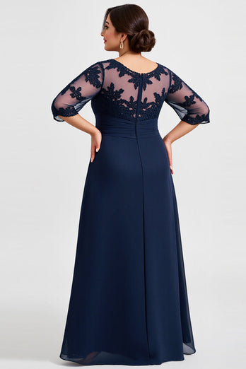 Plus Size Navy Chiffon A Line Mother of the Bride Dress
