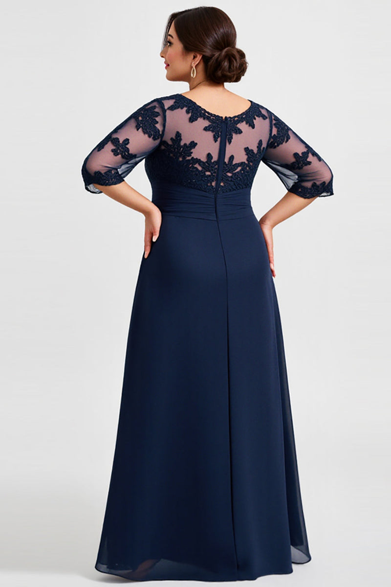 Load image into Gallery viewer, Plus Size Navy Chiffon A Line Mother of the Bride Dress