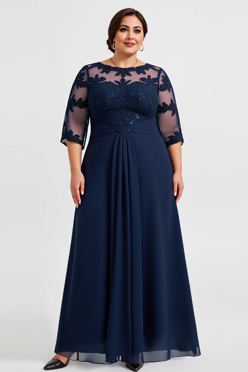 Load image into Gallery viewer, Plus Size Navy Chiffon A Line Mother of the Bride Dress