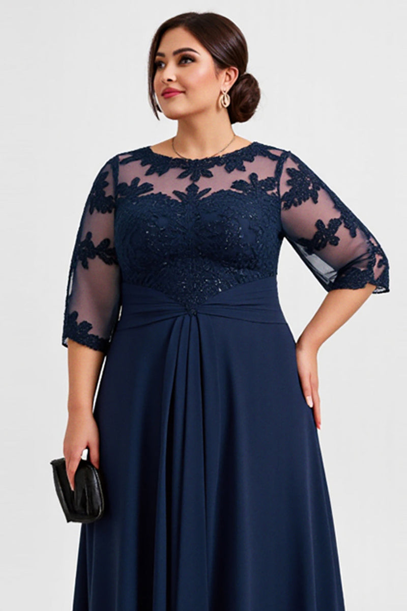 Load image into Gallery viewer, Plus Size Navy Chiffon A Line Mother of the Bride Dress