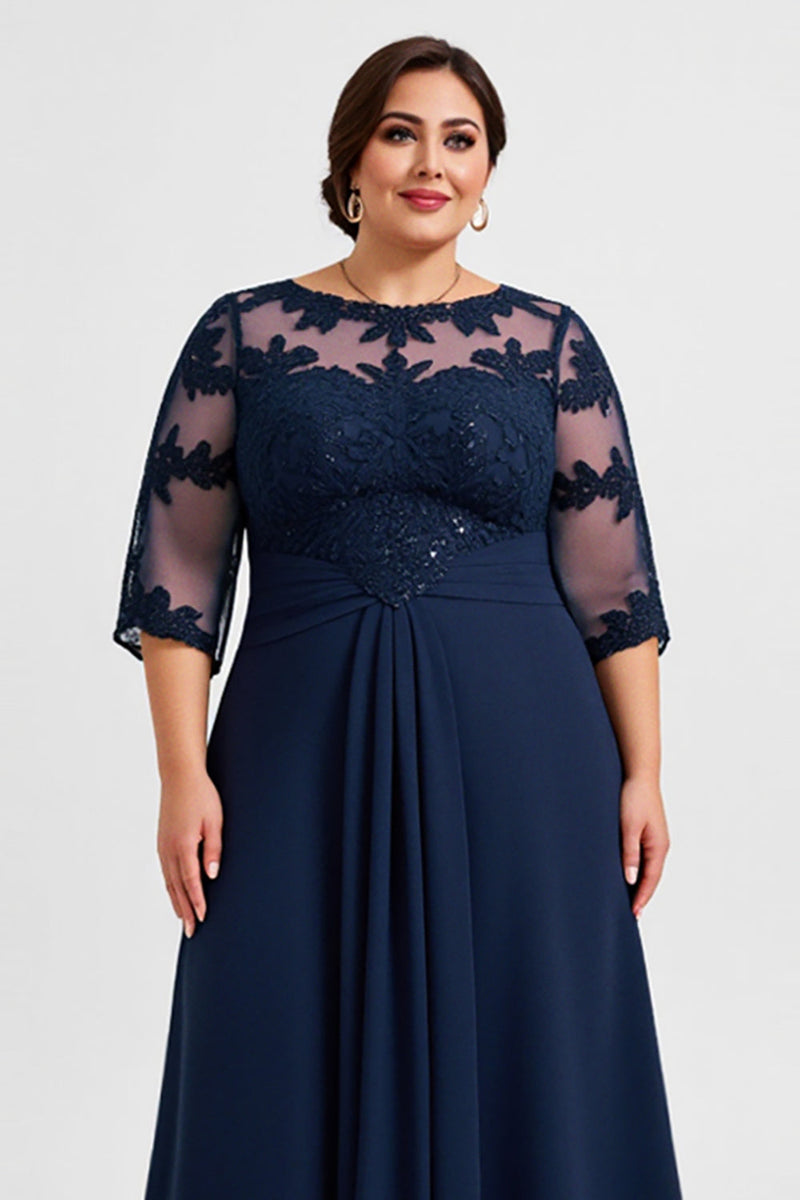Load image into Gallery viewer, Plus Size Navy Chiffon A Line Mother of the Bride Dress