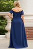 Load image into Gallery viewer, Off the Shoulder Navy Plus Size Appliqued Mother of the Bride Dress