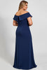 Load image into Gallery viewer, Off the Shoulder Navy Plus Size Chiffon Mother of the Bride Dress with Slit