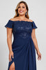 Load image into Gallery viewer, Off the Shoulder Navy Plus Size Chiffon Mother of the Bride Dress with Slit