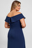 Load image into Gallery viewer, Off the Shoulder Navy Plus Size Chiffon Mother of the Bride Dress with Slit