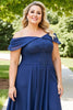 Load image into Gallery viewer, Plus Size A Line Navy Off the Shoulder Chiffon Mother of the Bride Dress