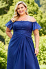 Load image into Gallery viewer, Plus Size Navy Chiffon Ruched Mother of the Bride Dress with Appliques