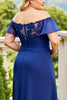 Load image into Gallery viewer, Plus Size Navy Chiffon Ruched Mother of the Bride Dress with Appliques