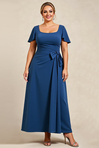 Plus Size Ink Blue Scoop Neck A Line Mother of the Bride Dress