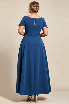 Plus Size Ink Blue Scoop Neck A Line Mother of the Bride Dress