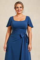 Load image into Gallery viewer, Plus Size Ink Blue Scoop Neck A Line Mother of the Bride Dress