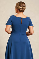Load image into Gallery viewer, Plus Size Ink Blue Scoop Neck A Line Mother of the Bride Dress