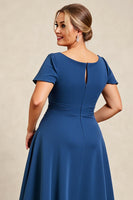 Load image into Gallery viewer, Plus Size Ink Blue Scoop Neck A Line Mother of the Bride Dress