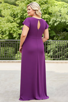 Plus Size Purple Ruched Maxi Mother of the Bride Dress with Ruffles